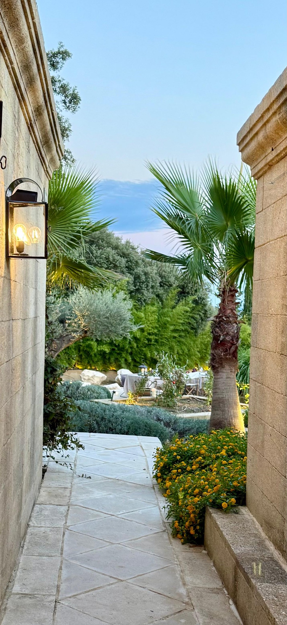 Garden passage at dusk